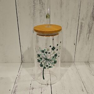 ST. Patrick's Day Jar with Bamboo Lid and Green Clover Design
